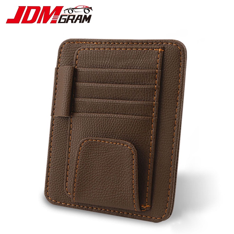 JDMGRAM Multi-Pocket Car Sun Visor Organizer 1PC หนังหลังคาอัตโนมัติการ์ดจัดเก็บแขวนผู้ถือแว่นตาอุปกรณ์ตกแต่งภายในรถยนต์