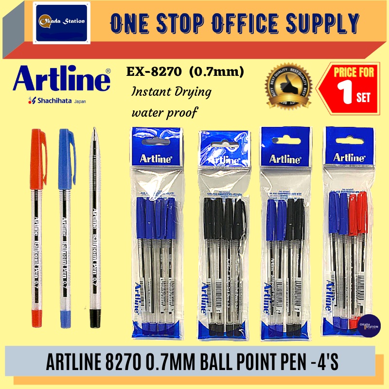 (RM2.20) ปากกา Artline Ball Point 0.7 มม. (8270 / 4 ชิ้น) / ปากกา Artline Ball / ปากกา / 0.7 มม. / ป