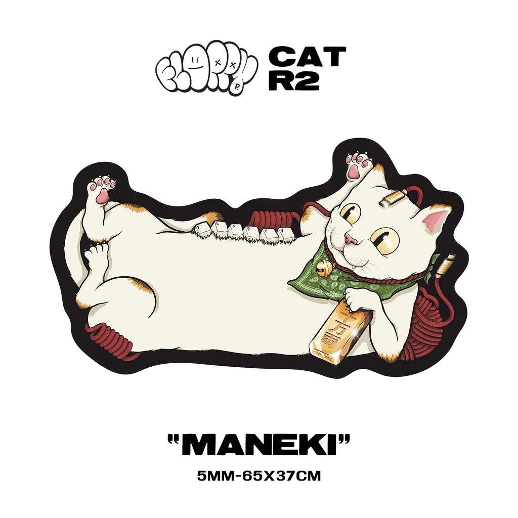 Floppy CAT R2 Deskmat แผ่นรองเม้าส์ ตัดพิเศษ ลายน้องแมว 3 แบบ 65x37cm หนา 5mm