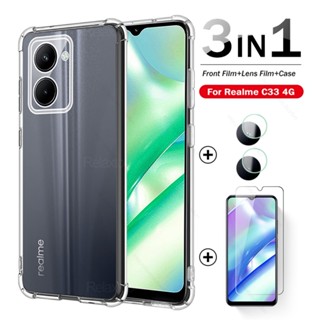 เคส 3To1 Realme C33 4G + กระจกนิรภัยกันรอยหน้าจอเลนส์กล้อง สําหรับ Realme C33 C 33 33C 4G 2022 RMX3624 6.5 นิ้ว