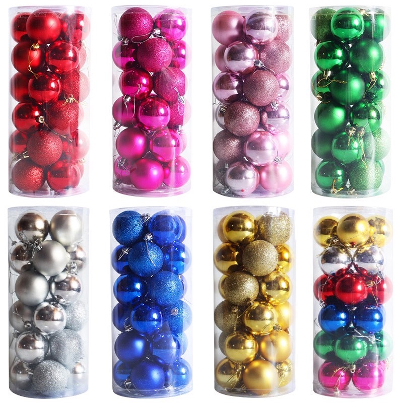 ลูกบอลคริสต์มาส 24 ชิ้น 3 ซม. / 6 ซม. สีสันสดใส มีให้เลือก 4 สี Gold, Red, RGB สำหรับตกแต่งต้นคริสต์มาส