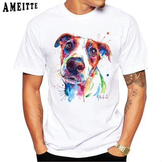 Summer Fashion MenS Short Sleeve Jack Russel Terrier Print T-Shirt Funny Puppy Cool Dog Casual White Tops Hipster Man T