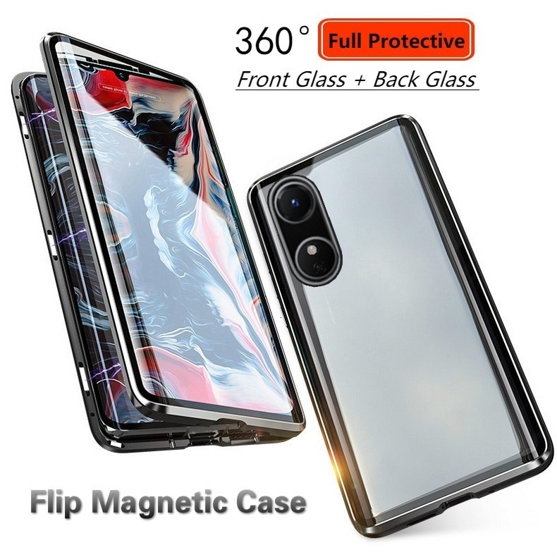 สําหรับ OPPO A98 A80 A77 A79 A59 5G K12X Find X5 Pro X6 Pro X7 Ultra X8 Pro ด้านหน้า + หลังกระจกพลิกกรณีโทรศัพท์แม่เหล็ก