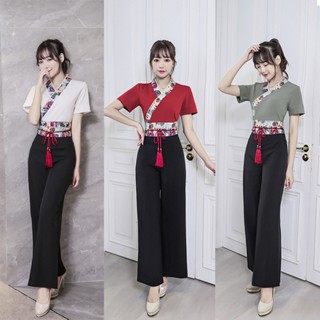 ชุดยูนิฟอร์มช่างเสริมสวย สปาเท้า มาสเซสเซส ซาวน่า ช่างเทคนิค ชุดทํางาน สําหรับผู้หญิง แขนสั้น ชุดกางเกง