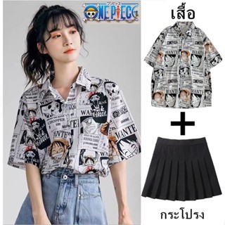 อนิเมะหญิง A -shirt การ์ตูนกราฟฟิตี Comic Print Loose Short Sleeve Casual Buckle Polo