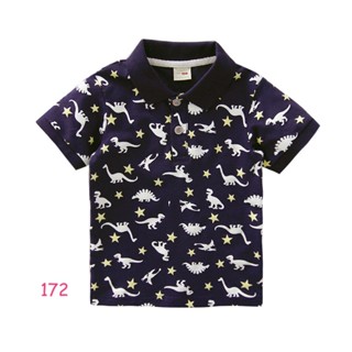 SH-172 เสื้อเชิ๊ตเด็กชายแขนสั้น สีน้ำเงิน ลายไดโนเสาร์