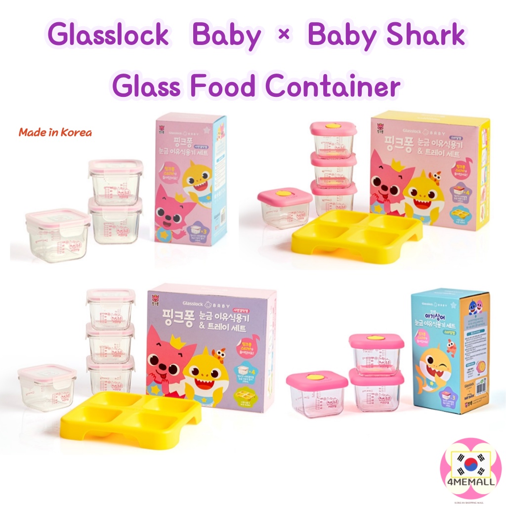 [Glass Lock Baby X Baby Shark] Pinkfong Glass Food Container 210ml, BABY FOOD GLASS CONTAINER , Glas