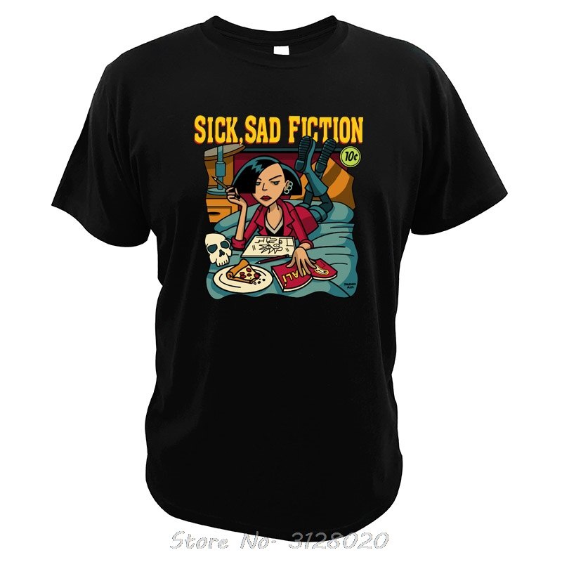 Pulp Fiction เสื้อยืดตลก Tees ผู้ชายผ้าฝ้าย O-คอ Tshirt Sick Sad Fiction การ์ตูน Fabianne T เสื้อ