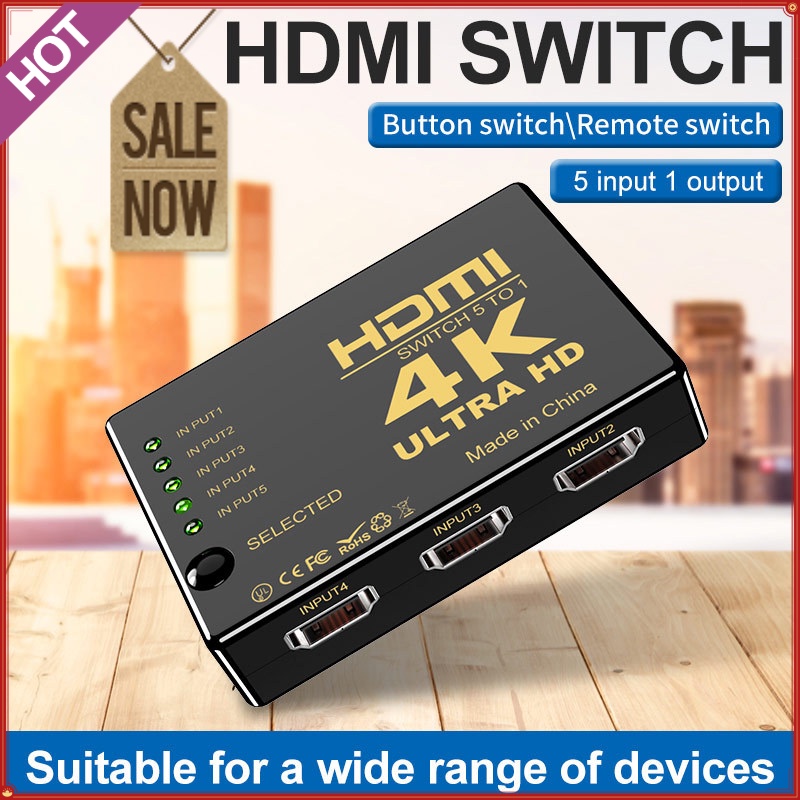 สวิตช์ HDMI 5 In 1 Out HDMI Splitter 5x1 พร้อมรีโมตคอนโทรล IR รองรับ 4K 3D HD1080P HDMI Switcher สําหรับเกมคอนโซล HDTV Monitor Blu-Ray Player