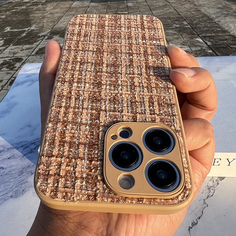 เคสโทรศัพท์มือถือ ผ้าวูลถัก ขนาดเล็ก สีกากี สําหรับ iPhone 13Promax 14Promax 11 11Promax 12 12Pro 12Promax 13 13Pro 14 14Pro 14Plus
