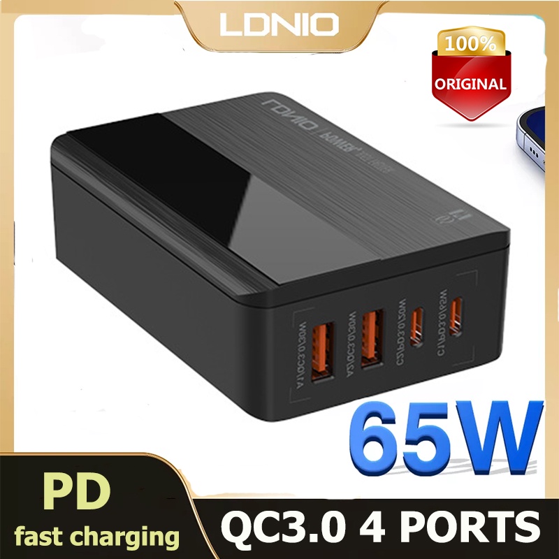 LDNIO 65W USB Charger PD QC4.0 4 Ports USB Type C Charger ชาร์จอุปกรณ์ชาร์จมือถือที่ชาร์จได้อย่างรวด