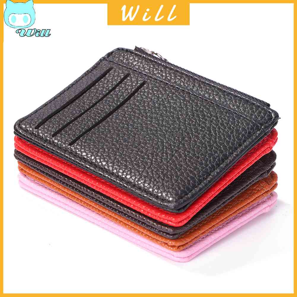 กระเป๋าใส่เหรียญ หนัง PU แต่งซิป ลายลิ้นจี่ สไตล์เรโทร สําหรับผู้ชาย และผู้หญิง