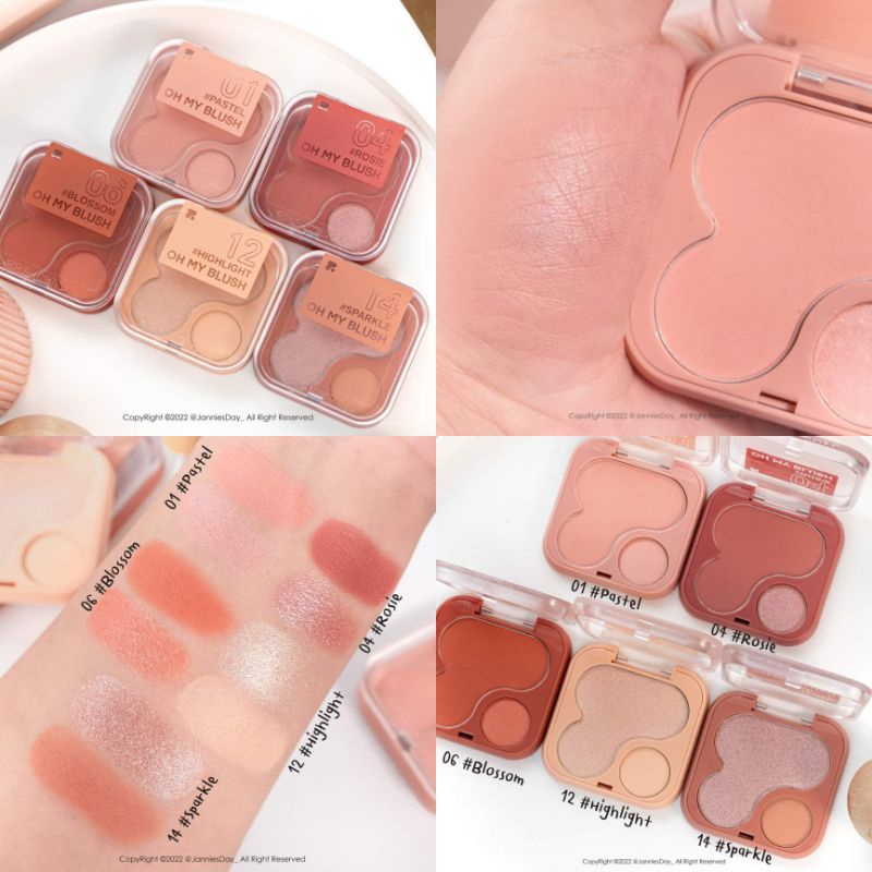 OH MY BLUSH 2in1 matte and shimmer 2 เนื้อสัมผัสในตลับเดียว เม็ดสีชัด สีติดทนนาน ใช้ได้ทั้งแก้ม และต