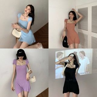 พร้อมส่ง 4 สี 🍒🐛 Wayou dress เดรสแขนสั้นตัวสั้นทรงเข้ารูป (36495)