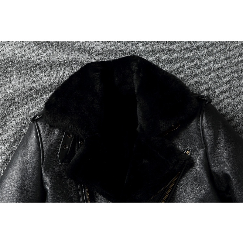 AThick Warm Genuine Sheepskin Real Fur Shearling Jackets for Men Leather Jacket Mens Biker Clothing Men's Coat Winte #4