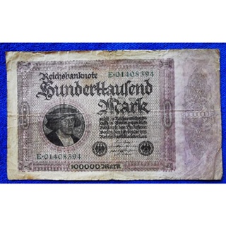 แบงก์​เก่าเยอรมัน​ Germany, (ยุค​ Weimar​ Republic), 100,000 Mark, B469L, ใช้แล้ว