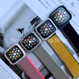 สําหรับแอปเปลวอช สายผ้าพร้อมเคสสีพื้น 7 se 8 6 se 5 4 3 สายนาฬิกา smart watch  ปรับง่าย สาย 38/40/44/42/45 สายนาฬิกา