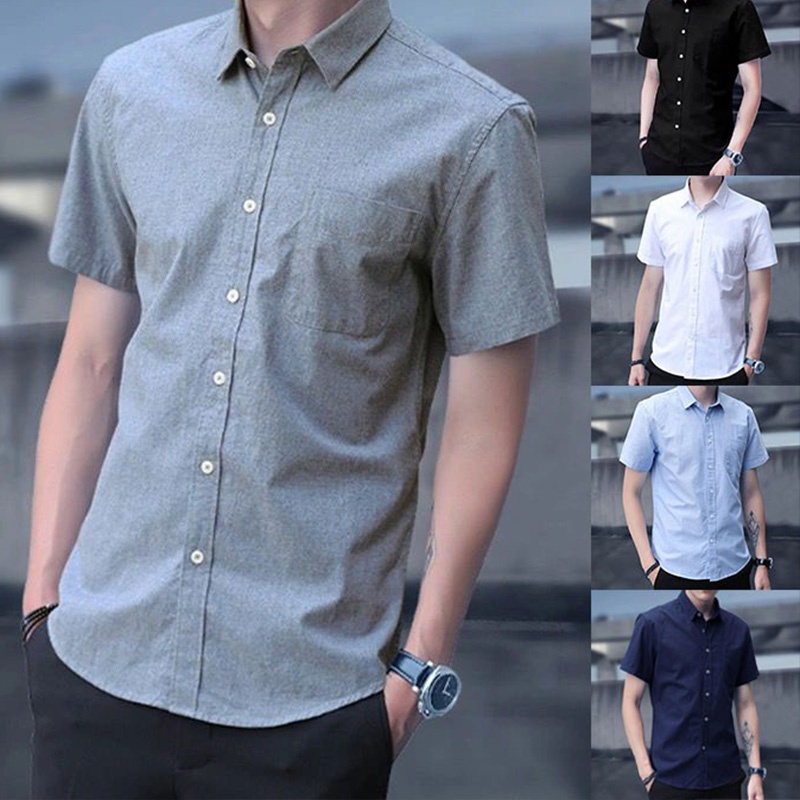 พร้อมส่ง เสื้อเชิ้ตลําลอง ผ้าฝ้าย แบบบาง เข้ารูป สีพื้น สําหรับผู้ชาย ไซซ์ M-3XL