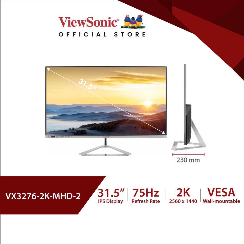 ViewSonic Monitor VX3276 2K MHD-2 /31.5"/IPS/75Hz / 4 ms(General monitor) (จอคอมดูหนัง2k,จอใช้งานทั่วไป)ประกัน3ปีOnsite