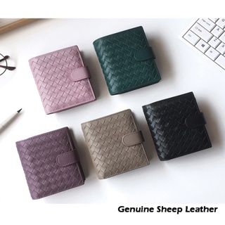 100% Genuine Sheep Leather wallet Luxury Brand sheepkin Leather Woven Coin Zipper Storage Bag Multi card bil fold wallet