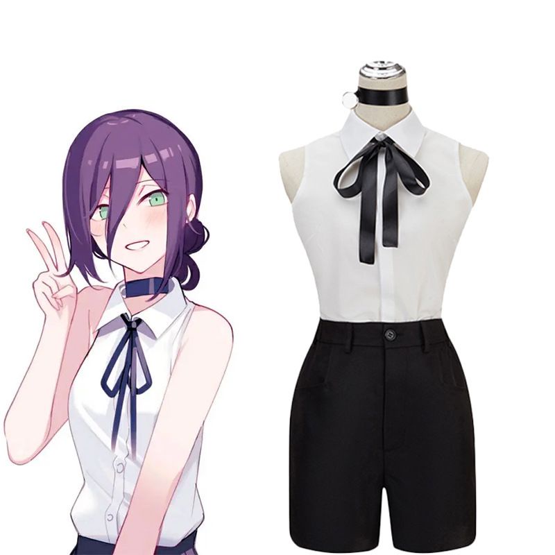 Chainsaw Man Reze Cosplay Shirt Shorts Uniform Set Sleeveless Bomb Sexy Halloween Christmas Party An