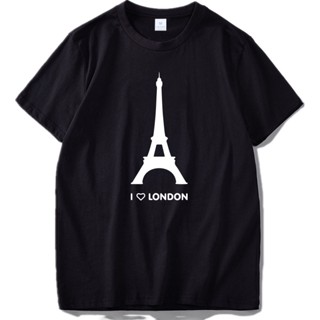 เสื้อยืดแนวสตรีท เสื้อยืดผ้าฝ้าย พิมพ์ลาย I Love London หอไอเฟล แฟชั่นสตรี