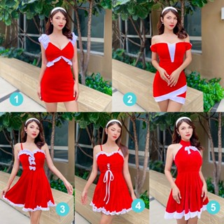 New พร้อมส่ง ชุดแซนตี้ ชุดคริสมาสต์ กำหมะหยี่ ชุดสีแดง Santa Santy Costume