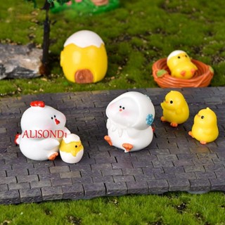 Alisond1 ตุ๊กตาไก่ เพชรประดับ ฟิกเกอร์ สีเหลือง น่ารัก โมเดลตั้งโต๊ะ ของเล่นเด็ก ไก่กระโดด Terrarium ตกแต่งประดับสวนนางฟ้า