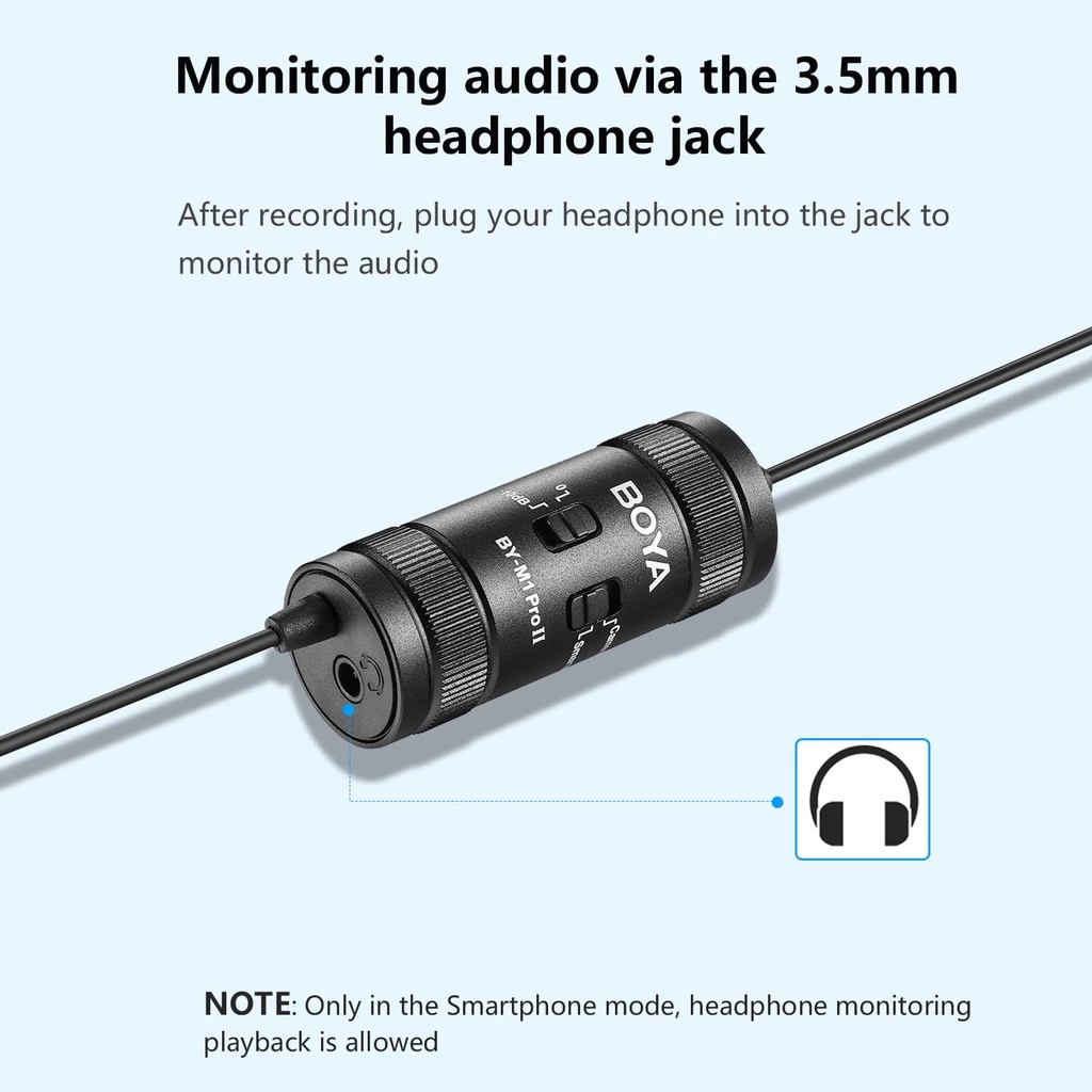 BOYA BY-M1 Pro II Lavalier Microphone ใช้งานได้กับสมาร์ทโฟน แท็บเล็ต กล้อง และเครื่องบันทึกเสียง thumbnail 6