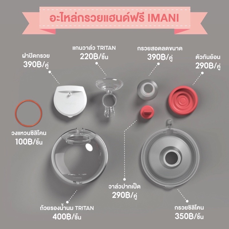 อะไหล่กรวยแฮนด์ฟรี IMANI แท้ 💯% imani เครื่องปั๊มนมไร้สาย imani i2 / i2 Plus / imani ชุดกรวยแฮนด์ฟรี