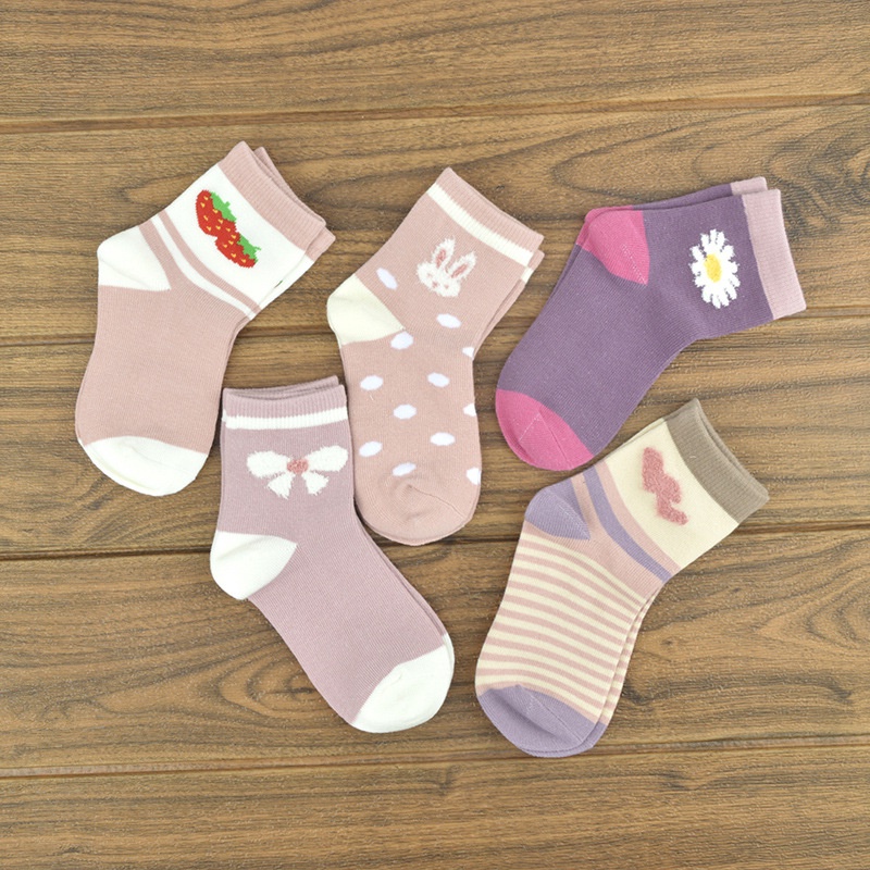 ถุงเท้าเด็ก ถุงเท้าเด็ก ผ้าฝ้ายหนา ดีไซน์ดอกไม้สีม่วงน่ารัก ถุงเท้าเด็กผู้หญิง