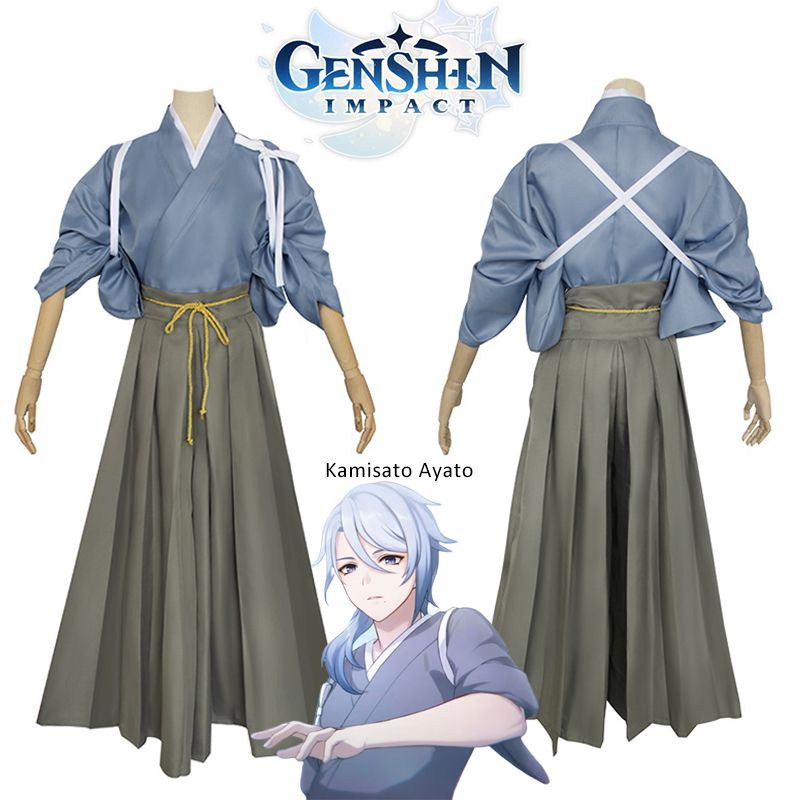 Game Genshin Impact Kamisato Ayato Cosplay Costume Unisex Kendougi and Hakama Game Character Wig Acc