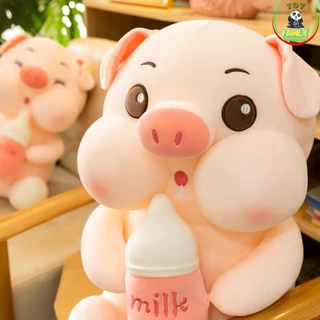 หมูชมพูถือขวดนมขนาด 55CM 70CM ตัวใหญ่น่ากอด นุ่มฟู ตุ๊กตาตัวใหญ่ เขียนการ์ดอวยพรได้ ของขวัญวันเกิด ของขวัญให้แฟน