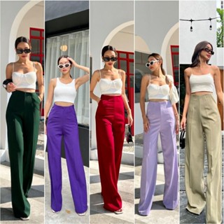 2สีใหม่เข้า จัดด่วนค่ะ Adela Korea basic high-waist pant กางเกงขายาวทรงกระบอก กางเกงเอวสูง เก็บสะโพก ใส่แล้วผอมเพรียว