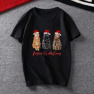 เสื้อยืด Meow Its Christmas Merry Christmas Printed T Shirt Women Cotton Ladies Graphic Female Tee T-Shirt Clothing