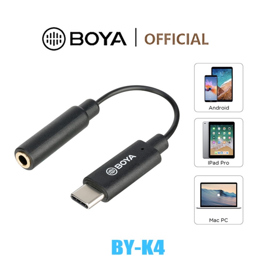 BOYA BY-K4 อะแดปเตอร์แปลงเสียง 3.5 มม. (ตัวเมีย) เป็น Type-C (ตัวผู้) สําหรับ DJI OSMO Action 3 Android Phones USB-C