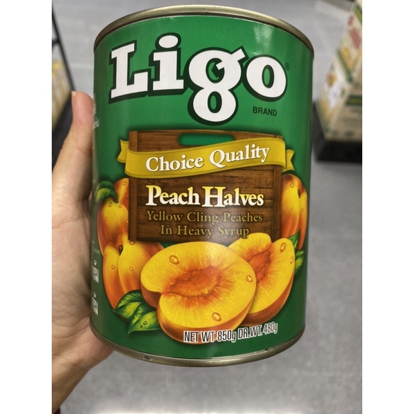 Peach Halves Yellow Cling Peaches In Heavy Syrup ( Ligo Brand ) 850 G. ลูกพีช ครึ่งผล ในน้ำเชื่อมเข้มข้น ( ตรา ลิโก้ )