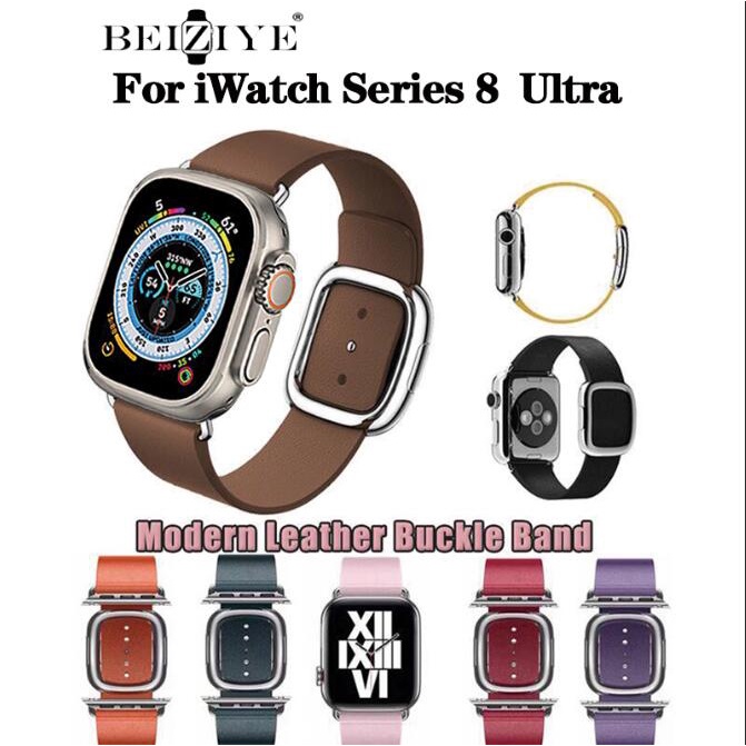 BEIZIYE สาย iWatch Ultra 49มม สายหนัง สำหรับ  iwatch series 8 สายคล้องหนังสไตล์โมเดิร์นสำหรับ iWatch