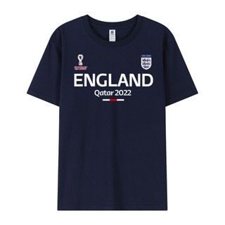 เสื้อยืดแขนสั้นที่ระลึกแฟนบอลกาตาร์ฟุตบอลโลก 2022 England Three Lions คอกลมผ้าฝ้าย