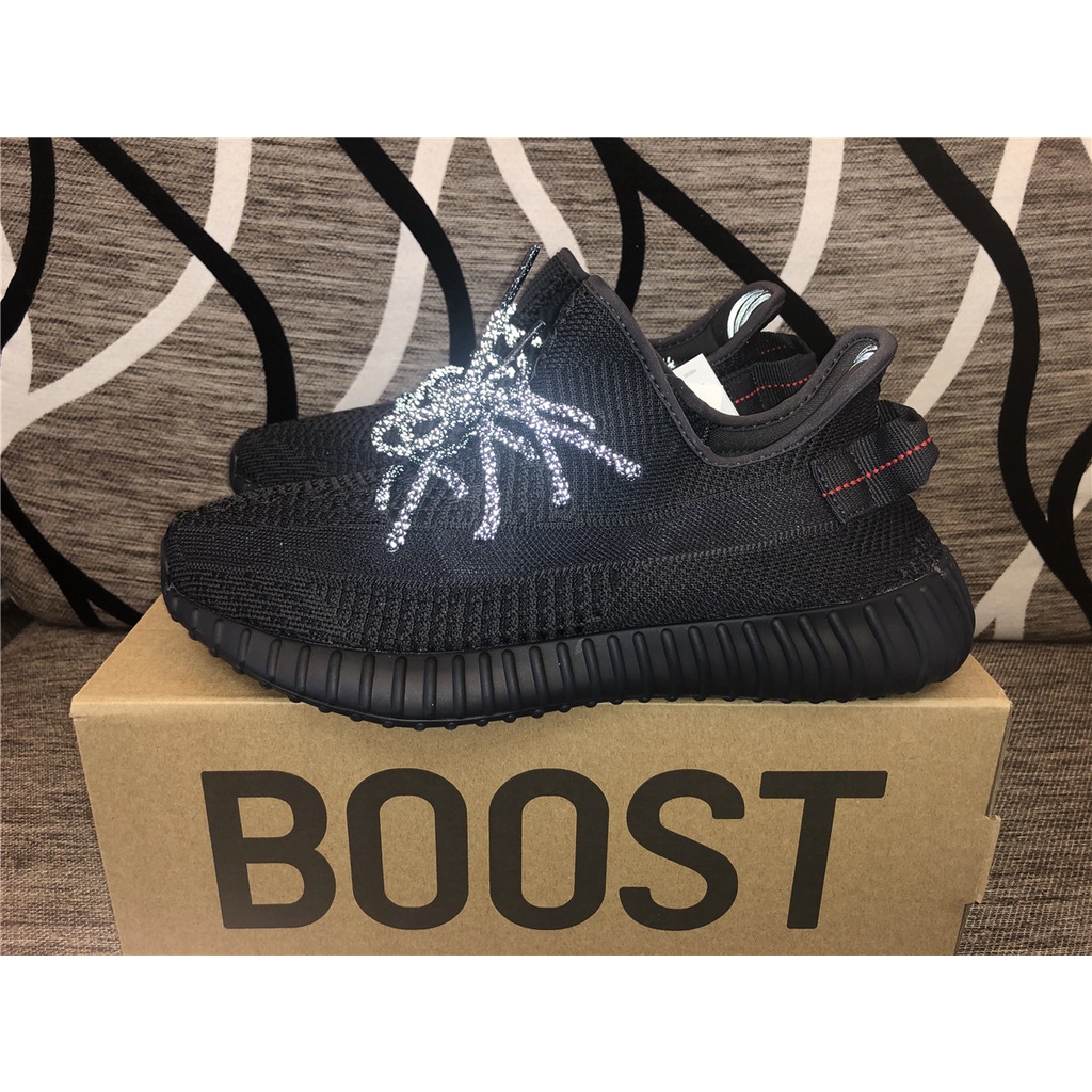 OG yeezy 350 v2 static black Non full สะท้อนแสง FU9006 SNEAKER
