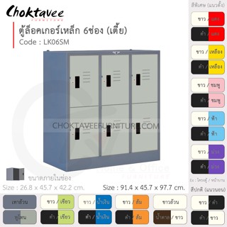 ตู้ล็อคเกอร์เหล็ก ลึกมาตรฐาน 6ประตู (เตี้ย) รุ่น LK06SM-Gray (โครงตู้สีเทา) [EM Collection]