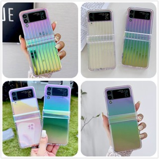 เคสโทรศัพท์มือถือแบบใส แข็ง แต่งกลิตเตอร์ สีรุ้ง สําหรับ Samsung Galaxy Z Flip 3 4 5G Z Flip4 Z Flip 4