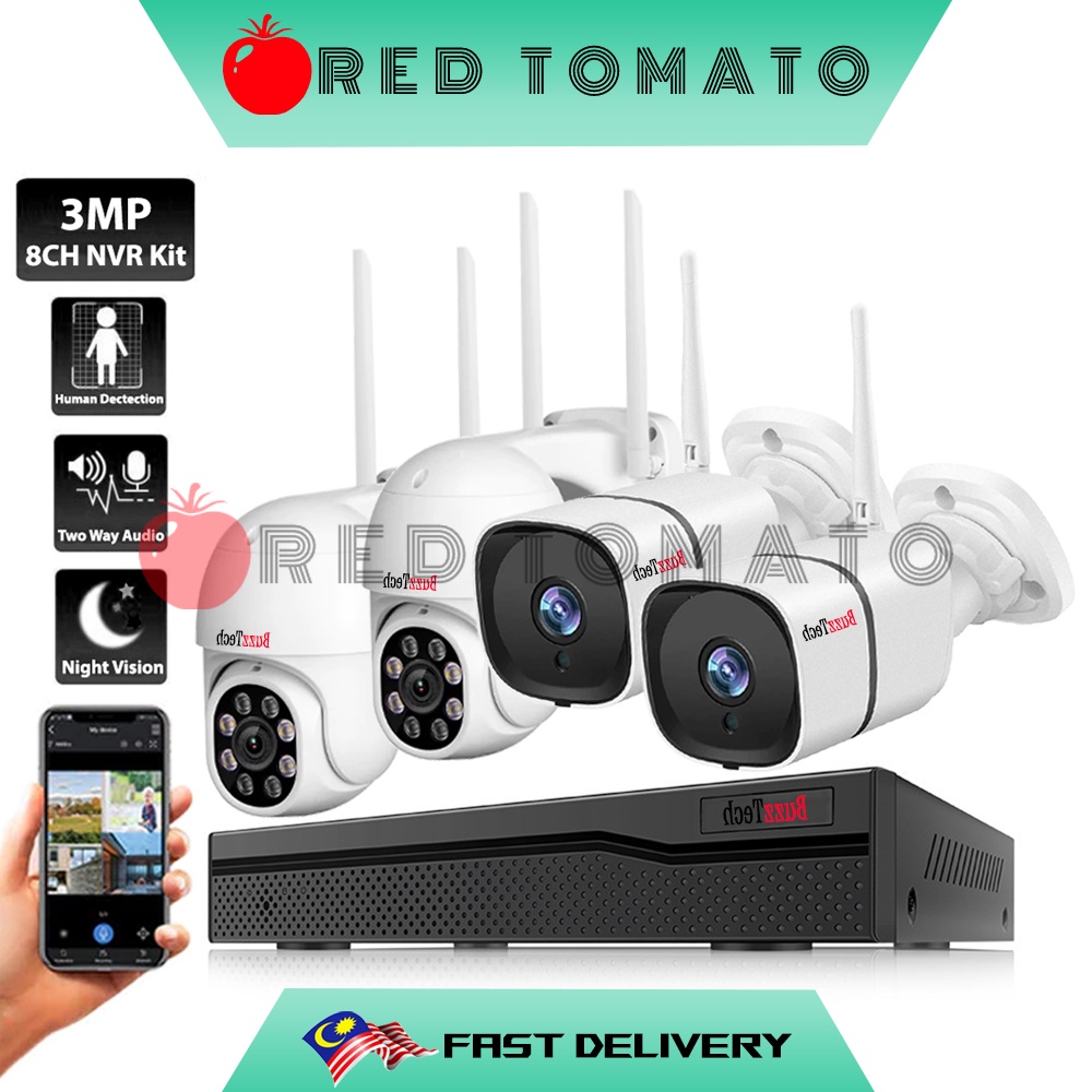 RED TOMATO 3MP ไร้สาย NVR PTZ ชุดกล้องวงจรปิด Super HD การเฝ้าระวังความปลอดภัย PTZ WIFI กล้องรักษาคว