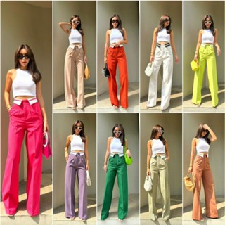 Santorini two-tone tab high waist pant กางเกงขายาว กางเกงเอวสูง ขอกรี๊ดดังเลยแม่ รุ่นนี้ใหม่ล่าสุดแต่งขอบเอวทูโทน