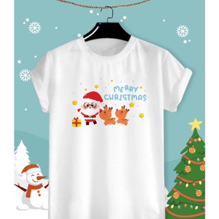 เสื้อลายปีใหม่ เสื้อคริสมาสต์ Merry Christmas &amp; Happy New Year 2023 ผ้า TK ใส่สบาย สีสันสดใส ใส่สบาย ไม่ยืดไม่ย้วย