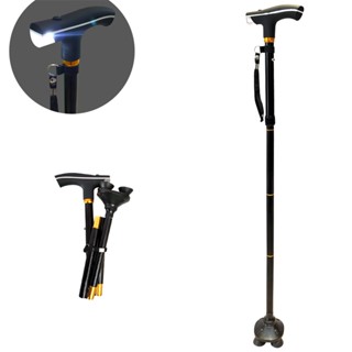 Multifunction Walking Stick  Walking Cane Telescopic Fold Crutches Hiking Stick Crutch Elderly Metal Stick With Shock Ab