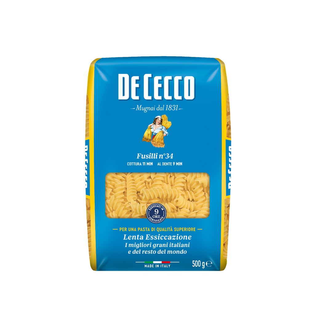 De Cecco Pasta Fusilli no. 34 (500g) พาสต้าเกลียว ฟูซิลลี่ ดีเชคโก เบอร์ 34 ขนาด 500 ก.