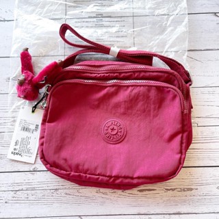 Kipling แท้ กระเป๋าสะพายข้าง สีแดง Ruby ใบกลาง 2 ซิบ พร้อมส่ง