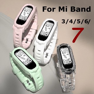 สายนาฬิกาข้อมือซิลิโคนใส สีชมพู สีเขียว แบบเปลี่ยน สําหรับ Xiaomi Mi band 6 5 4 3 7 Xiomi M Miband band 6