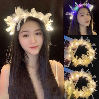 ใหม่ Fairy Glowing Feather พวงหรีดหูกระต่ายสุทธิสีแดง Glitter Headwear เหมาะสำหรับการถ่ายภาพของขวัญแต่งงานในงานปาร์ตี้